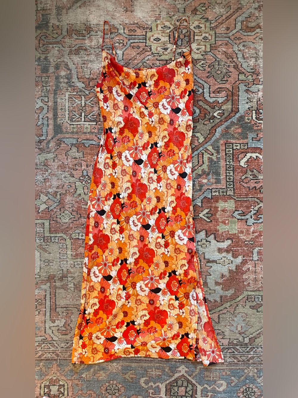 Timing Orange Floral Slip Midi Dress